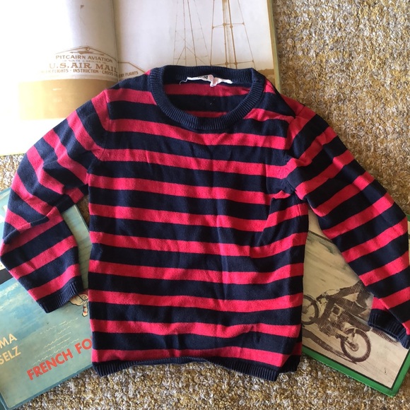 H&M kids red and blue black striped sweater indie mod - Picture 2 of 3